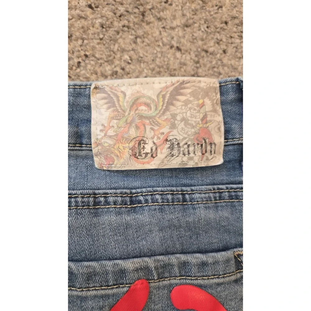 Ed Hardy Dragon Jeans 32 Y2K Wide Leg Baggy Denim Tattoo Graphic Rare Grail Fire